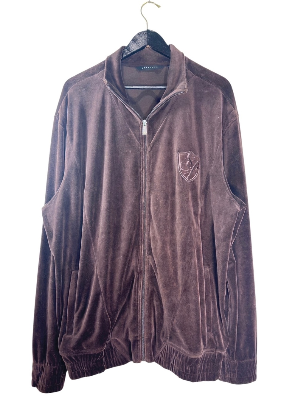Sean John Men’s 3XL Brown Velour Track Jacket Y2K Full Zip Hip Hop Streetwear